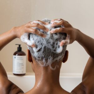 short natural hair gently shampooing