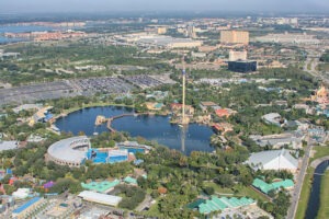 Aerial view of SeaWorld Orlando, a popular adventure park