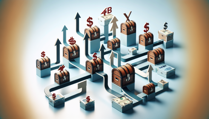 Diagram showing debt consolidation process with labels and arrows on a professional background.