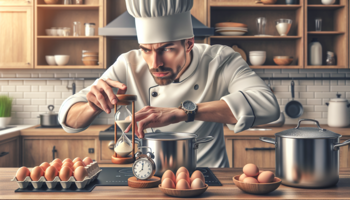 Chef using a timer to achieve perfectly boiled eggs.