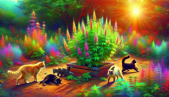 Vibrant catnip plants basking in sunlight and well-drained soil, with playful cats nearby.