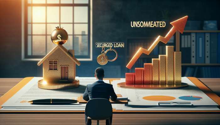 Person comparing secured and unsecured loan documents on a desk in a UK financial office.