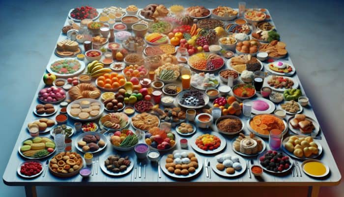 Understanding picky eating: a table displaying various foods showcasing different textures and aromas, illustrating a picky eater's sensory sensitivities and past aversions.