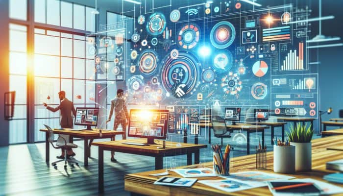 A small business in Calne utilizing WordPress and Canva for effective content creation in a modern office.