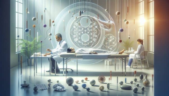 A tranquil NHS clinic providing acupuncture integrated with fertility treatments, symbolising comprehensive holistic care.