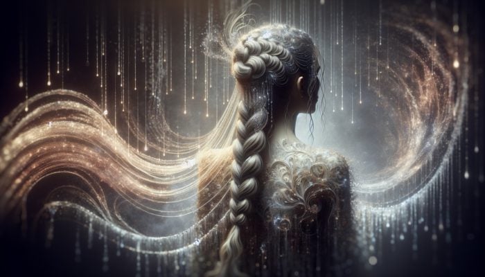 Masterfully Channelling Waterfall Braids: A woman showcasing meticulously crafted waterfall braids amidst droplets of water and soft light.