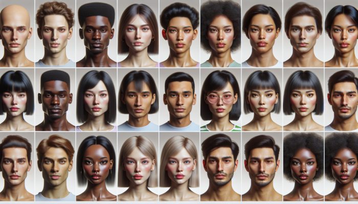 Diverse group showcasing oval, round, square, and heart face shapes with flattering haircuts.